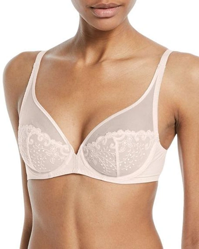 Shop Simone Perele Delice Two-part Full-cup Sheer Plunge Bra In Blush