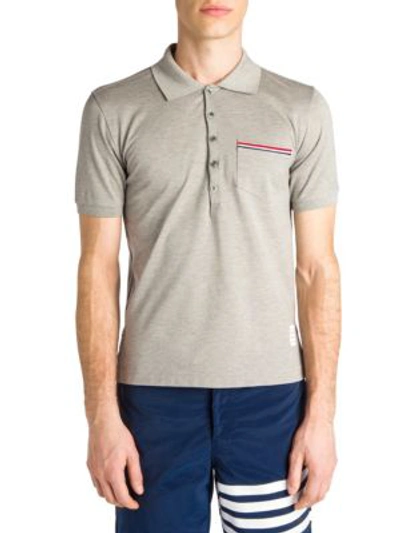 Shop Thom Browne Solid Pique Polo In Light Grey