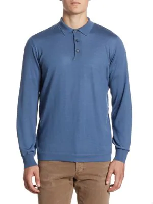 Brunello Cucinelli Cotton Polo Sweater In Denim | ModeSens