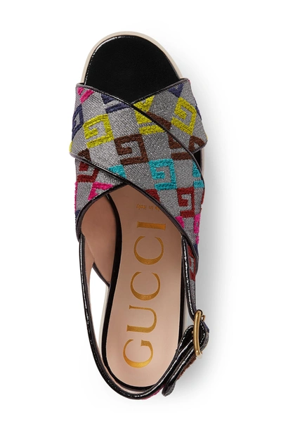 Shop Gucci Peggy Flatform Sandal In Argento