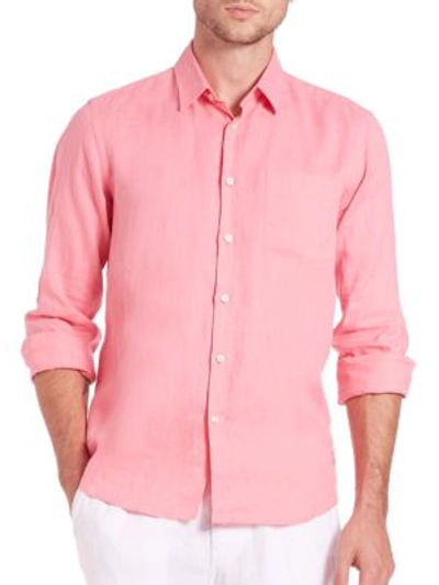 Shop Vilebrequin Men's Linen Button-down Shirt In Lotus