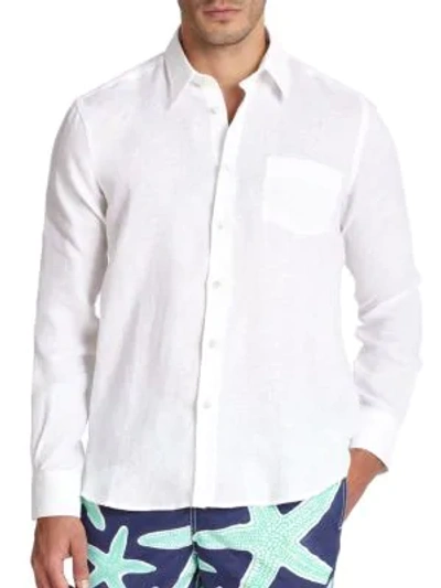 Shop Vilebrequin Linen Button-down Shirt In White