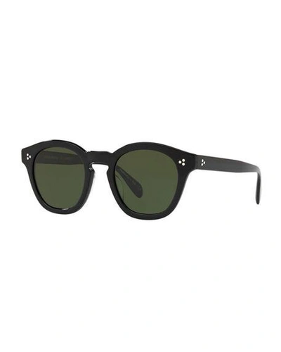 Shop Oliver Peoples Boudreau L.a. Mirrored Round Acetate Sunglasses In Black