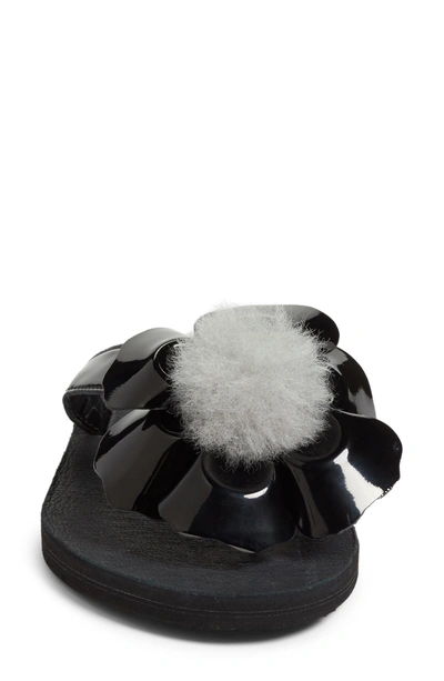 Shop Ugg Poppy Genuine Shearling Pompom Flip Flop In Black