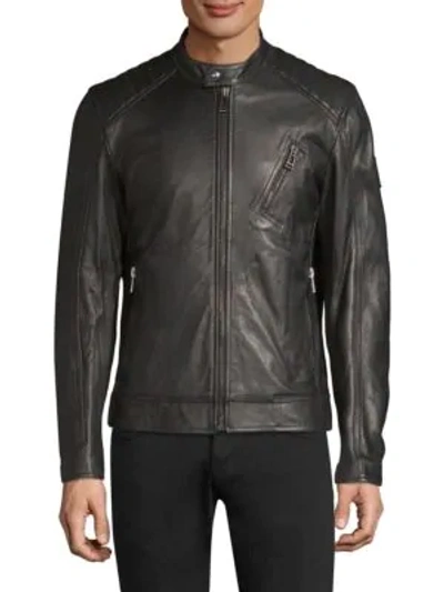 Shop Belstaff Lambskin Leather Racer Jacket In Black