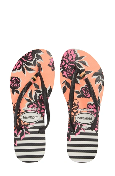 Shop Havaianas 'slim Thematic' Flip Flop In White/ Black