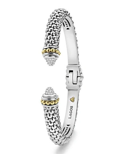 Lagos 18k Gold And Sterling Silver Caviar And Diamonds Cuff, 8mm In Diamond