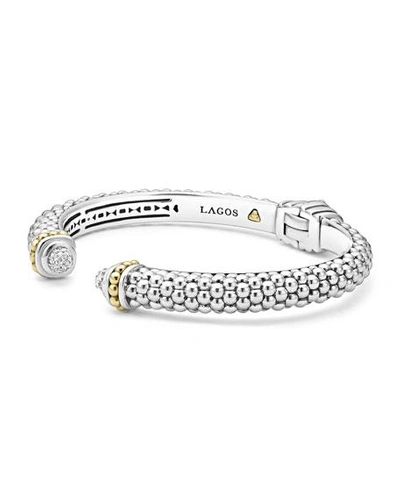 Lagos 18k Gold And Sterling Silver Caviar And Diamonds Cuff, 8mm In Diamond