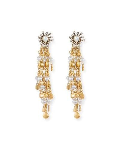 Shop Sequin Tiered Chandelier Earrings With Simulated Pearls In Gold