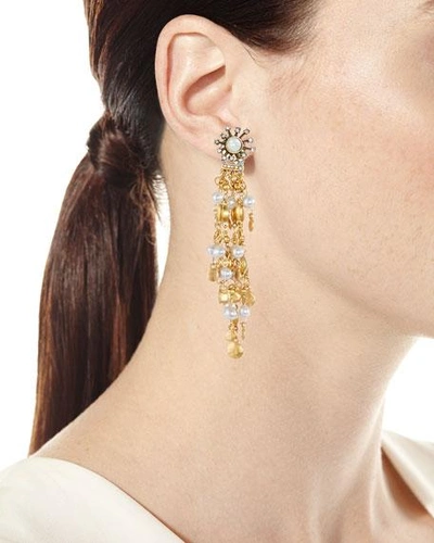 Shop Sequin Tiered Chandelier Earrings With Simulated Pearls In Gold
