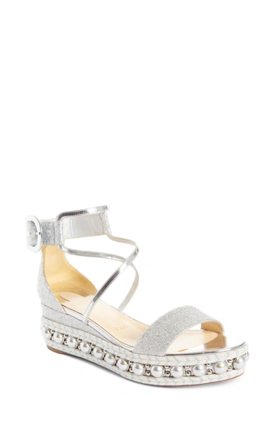Shop Christian Louboutin Chocazeppa Studded Wedge In Silver