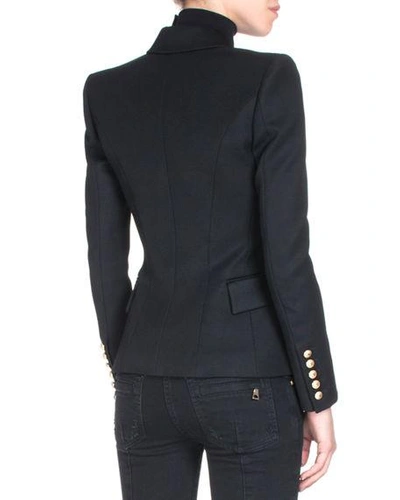 Balmain Black Double-breasted Jacket With Branded Buttons And Asymmetric Cut In Wool Woman In Black