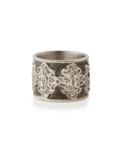 Shop Armenta New World Midnight Wide Scroll Band With Diamonds In Silver