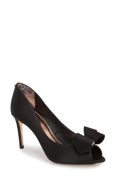 Shop Ted Baker Vylett Peep Toe Pump In Black Satin