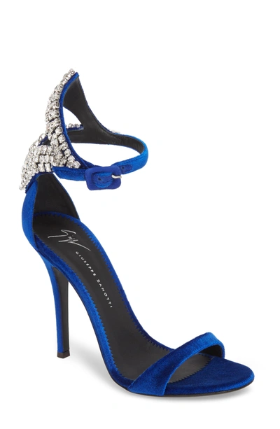 Shop Giuseppe Zanotti Crystal Embellished Sandal In Electric Blue