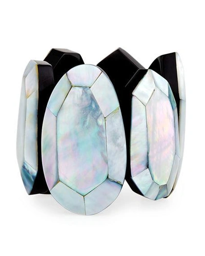 Shop Viktoria Hayman Faceted Mother-of-pearl Stretch Bracelet In Gray