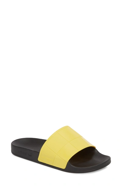 Shop Adidas Originals Adilette Slide Sandal In Core Black/ Super Lemon