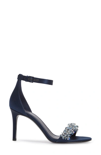 Shop Tory Burch Logan Crystal Embellished Sandal In Gray/ Perfect Navy
