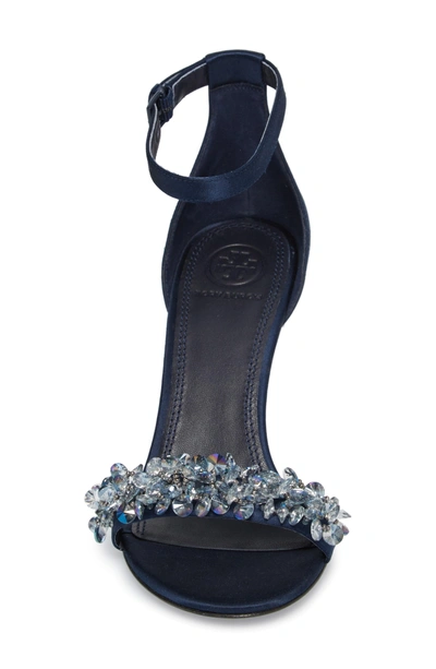 Shop Tory Burch Logan Crystal Embellished Sandal In Gray/ Perfect Navy