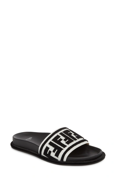 Shop Fendi Logo Slide Sandal In Black/ White