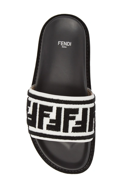 Shop Fendi Logo Slide Sandal In Black/ White