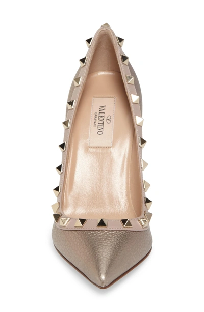 Shop Valentino Rockstud Pointy Toe Pump In Metallic Gold Leather