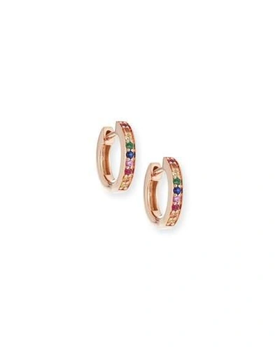 Shop Sydney Evan 14k Rainbow Sapphire Huggie Hoop Earrings In Rose Gold