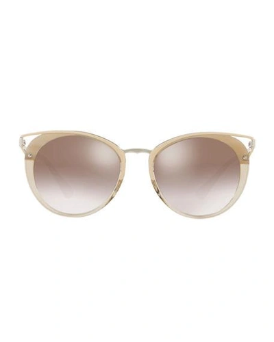 Shop Prada Cutout Round Sunglasses In Beige