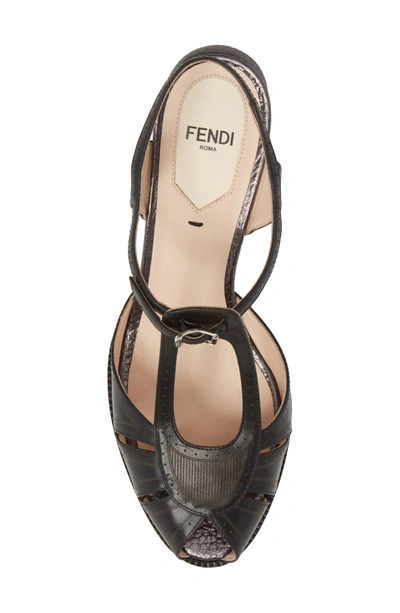 Shop Fendi Chameleon Block Heel Sandal In Black
