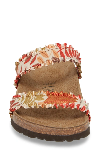 Shop Birkenstock Curacao Slide Sandal In Flower Frill Brown Fabric