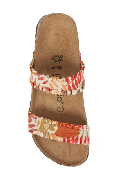 Shop Birkenstock Curacao Slide Sandal In Flower Frill Brown Fabric