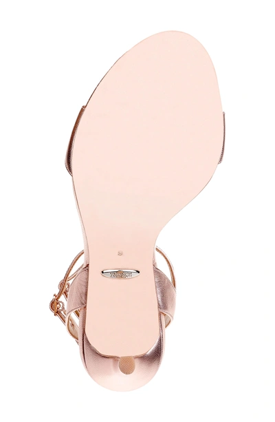 Shop Badgley Mischka Hollow T-strap Embellished Sandal In Rose Gold Leather