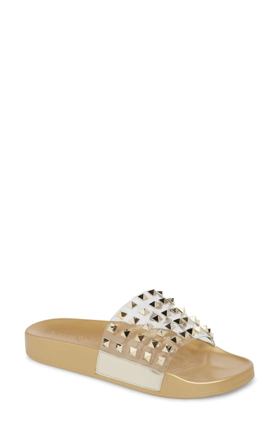 Shop Katy Perry Studded Slide Sandal In Gold