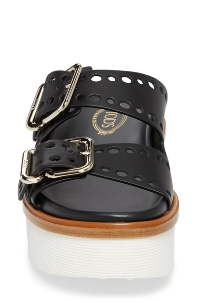 Shop Tod's Perforated Platform Slide Sandal In Black