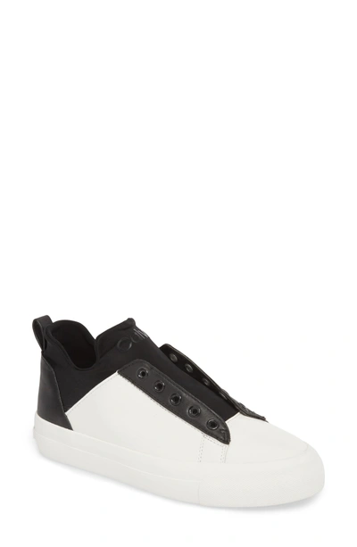 Shop Calvin Klein Valorie Mid Top Sneaker In White/ Black Leather
