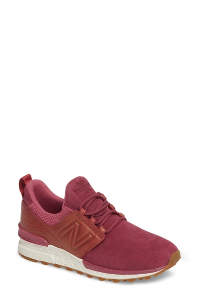 Shop New Balance Nubuck 574 Sport Sneaker In Dragon Fruit