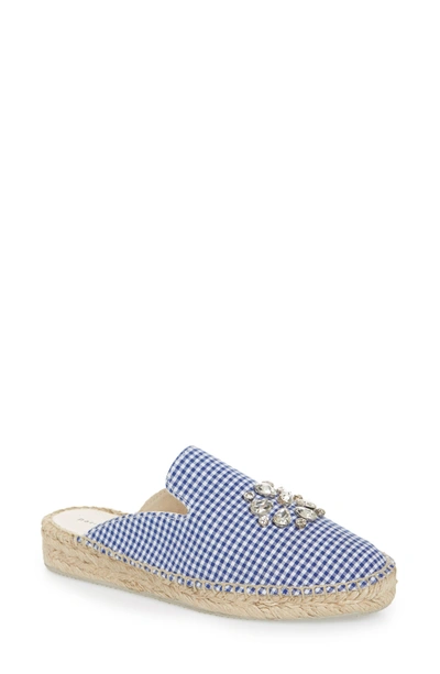 Shop Patricia Green Gingham Glam Embellished Loafer Mule In Blue Fabric