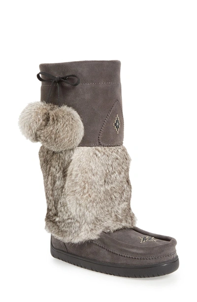 Shop Manitobah Mukluks Snowy Owl Waterproof Genuine Fur Waterproof Boot In Charcoal Rabbit Fur Suede