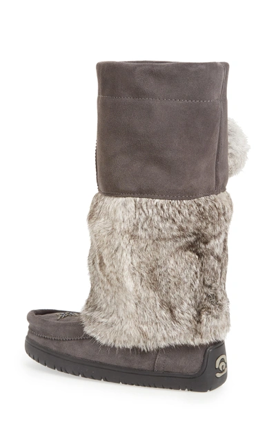 Shop Manitobah Mukluks Snowy Owl Waterproof Genuine Fur Waterproof Boot In Charcoal Rabbit Fur Suede