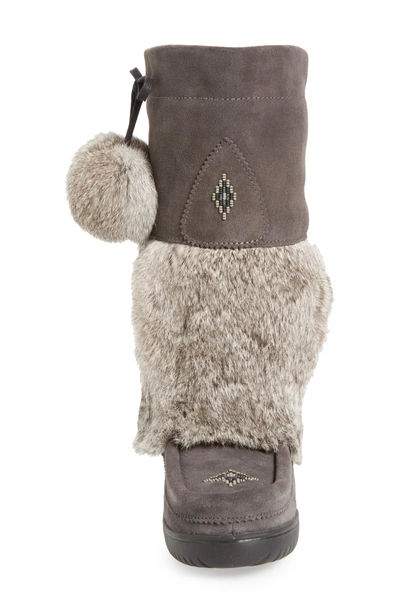 Shop Manitobah Mukluks Snowy Owl Waterproof Genuine Fur Waterproof Boot In Charcoal Rabbit Fur Suede