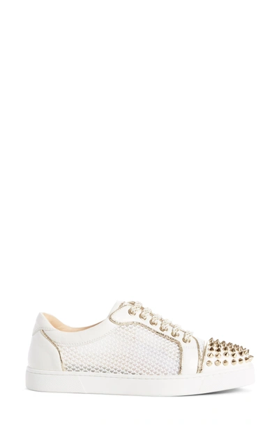 Shop Christian Louboutin Vieira Spiked Low Top Sneaker In Latte/ Light Gold