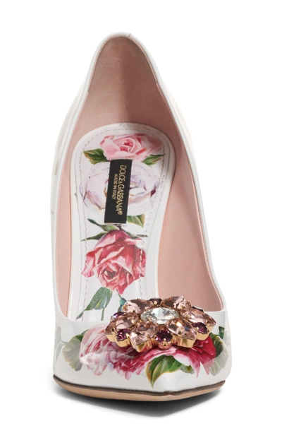 Shop Dolce & Gabbana Crystal Embellished Floral Pump In White/ Pink