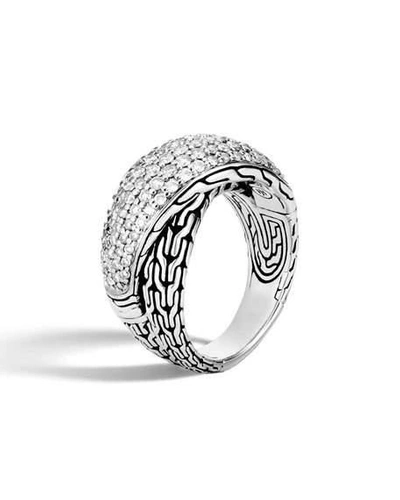 Shop John Hardy Classic Chain Arch Diamond Pave Silver Crossover Ring In White/silver