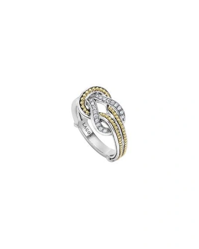 Shop Lagos Newport 18k Gold Diamond Knot Ring In Silver