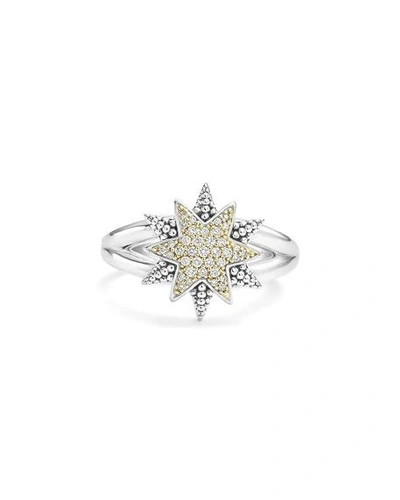 Shop Lagos Sterling Silver & 18k Gold Star Ring With Diamonds