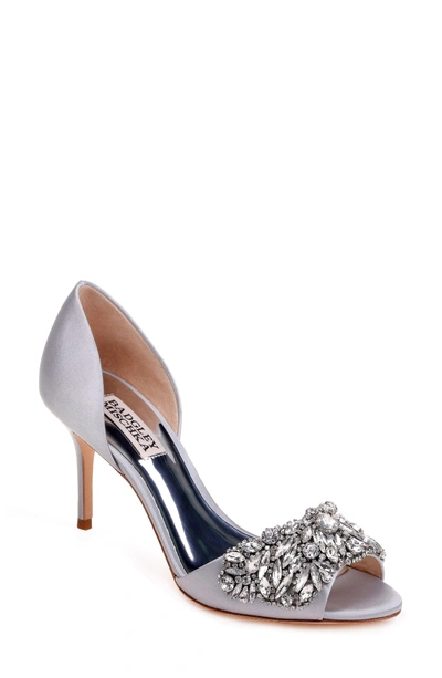 Shop Badgley Mischka Hansen Crystal Embellished Sandal In Silver Satin