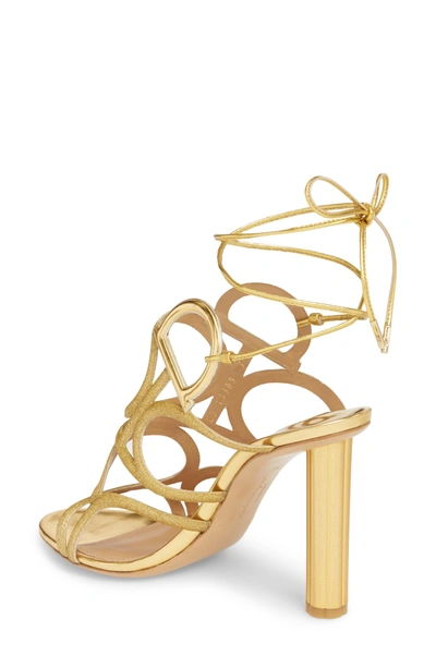 Shop Ferragamo Vinci Lace-up Heeled Sandal In Gold