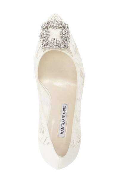 Shop Manolo Blahnik 'hangisi' Pointy Toe Lace Pump In White Lace