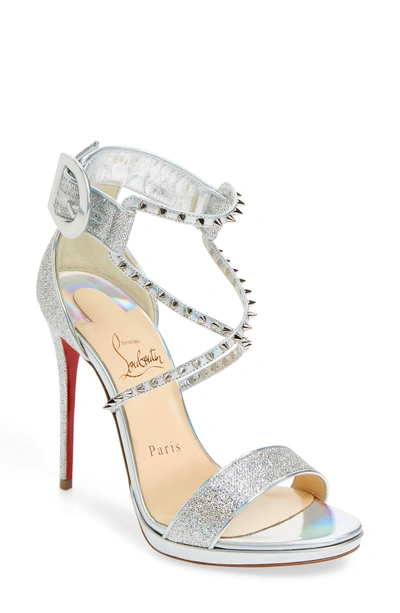 Shop Christian Louboutin Choca Lux Spiked Sandal In Silver