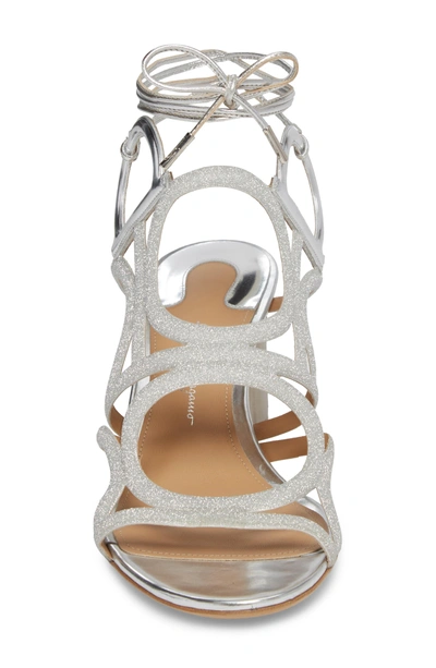 Shop Ferragamo Vinci Lace-up Block Heel Sandal In Silver
